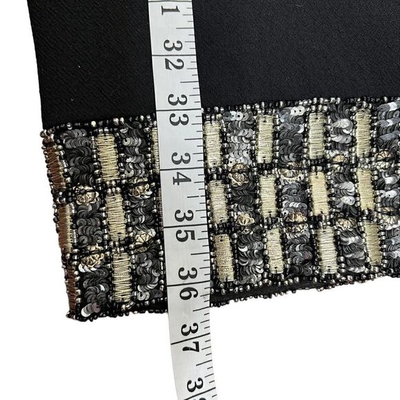 CARMEN Marc Valvo Dress Black‎ Gold Metallic Beaded Hem Size 6 - Picture 13 of 13